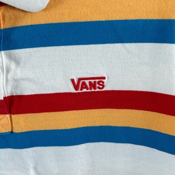 VANS Colorful Striped Cropped Polo Shirt Top Red Yellow Blue Sz Small - Picture 4 of 15